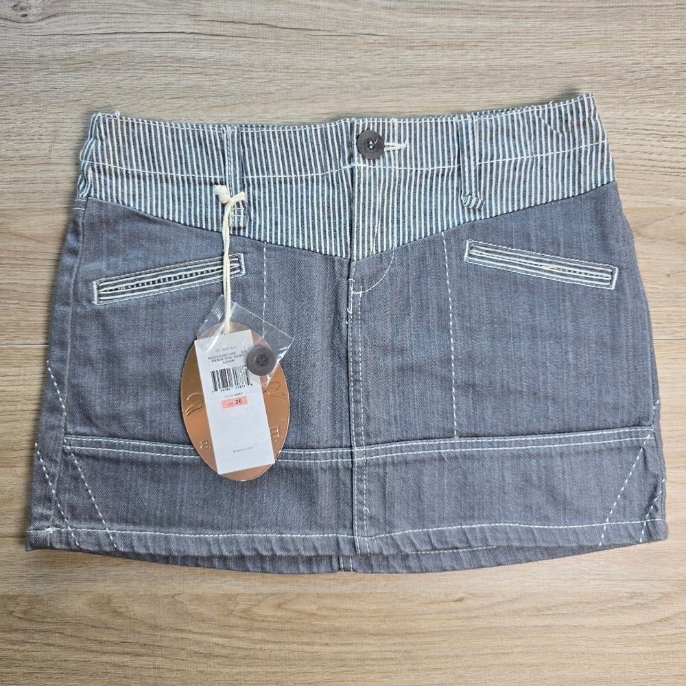 NWT BCBGirls Grey Denim Micro Mini Skirt | Striped Waistband | Size 26